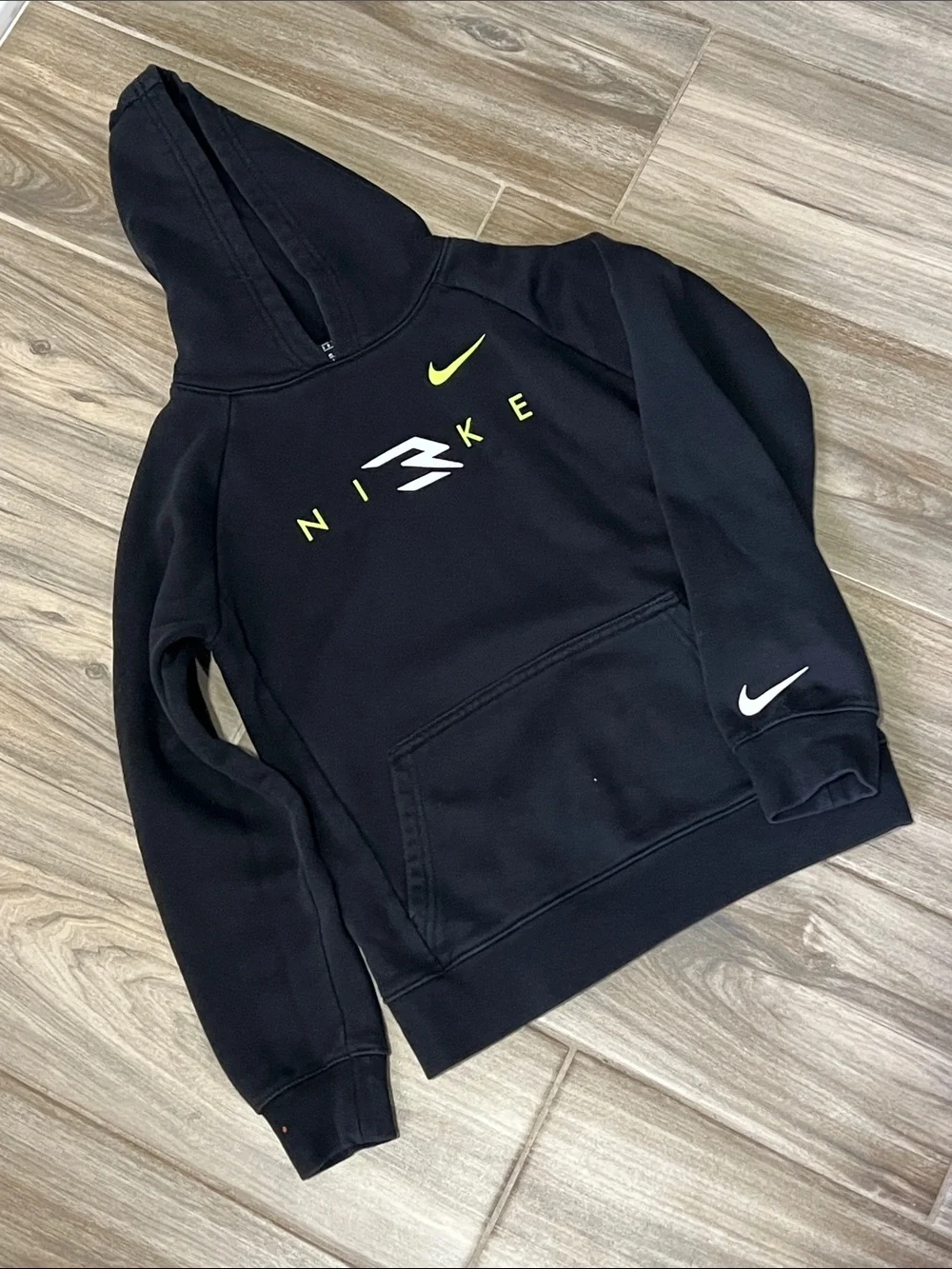 Nike Black Hoodie with Neon Yellow and White Accents